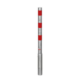 Stahl - Absperrpfosten mit roten Reflexstreifen herausnehmbar mit Bodenhülse