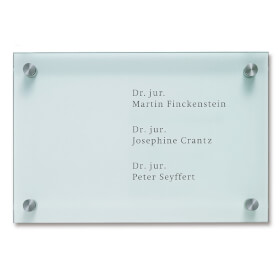 CRISTALLO Firmenschild Wegweiser rahmenlos aus 1 x 8 mm Sicherheitsglas mit groen Edelstahlhaltern