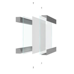 ClampLine Türschild Glasschild mit 2 edlen Aluminiumhaltern, variabler Klemmbereich