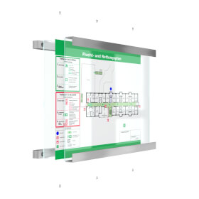 ClampLine Firmenschild A3 Glasschild mit 2 edlen Aluminiumhaltern, variabler Klemmbereich