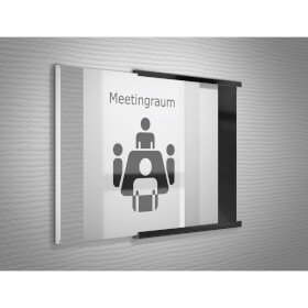 SlideFix Türschild Hochformat schwarz Acrylglasscheibe mit Aluminiumrahmen und seitlichem Einschub