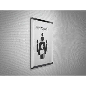 SlideFix Türschild Hochformat schwarz Acrylglasscheibe mit Aluminiumrahmen und seitlichem Einschub