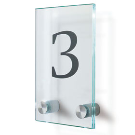 CRISTALLO Türschild rahmenlos aus 2 x 4 mm Sicherheitsglas mit hochwertigen Edelstahlhaltern