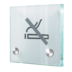 CRISTALLO Türschild rahmenlos aus 2 x 4 mm Sicherheitsglas mit hochwertigen Edelstahlhaltern