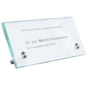 CRISTALLO Tischaufsteller rahmenlos aus 2 x 4 mm Sicherheitsglas mit hochwertigen Edelstahlhaltern