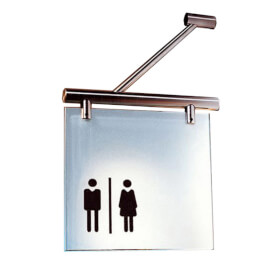 CRISTALLO Fahnenschild rahmenlos aus 1 x 6 mm Sicherheitsglas mit Edelstahlhalterung