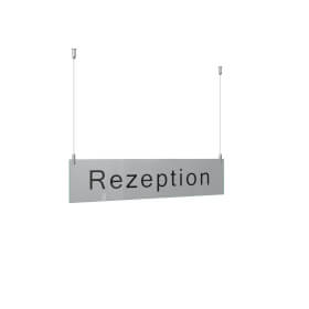 CRISTALLO Infoleiste als Deckenabhänger aus 1 x 5 mm Sicherheitsglas mit Stahlseil