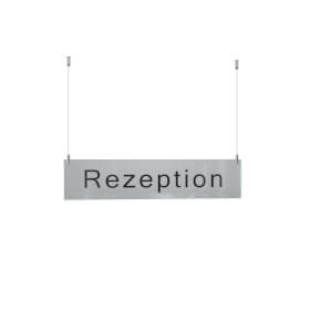 CRISTALLO Infoleiste als Deckenabhänger aus 1 x 5 mm Sicherheitsglas mit Stahlseil