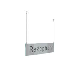 CRISTALLO Infoleiste als Deckenabhänger aus 1 x 5 mm Sicherheitsglas mit Stahlseil