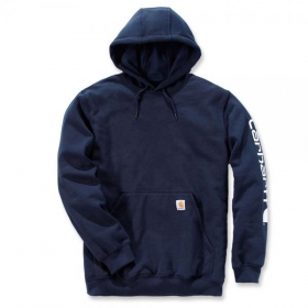 Carhartt Logo Sleeve Graphic Kapuzenpullover dunkelblau mit Kapuze, Vordertasche, elastische Bündchen