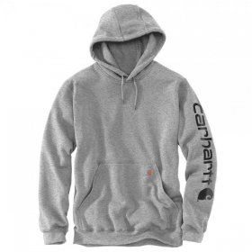 Carhartt Logo Sleeve Graphic Kapuzenpullover grau mit Kapuze, Vordertasche, elastische Bndchen