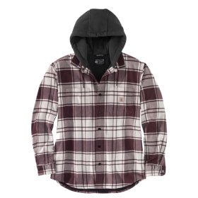 Carhartt Flannel Fleece Lined Hooded Shirt Jac malt weiß Hemdjacke mit Kapuze und 2 Brusttaschen