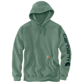 Carhartt Herren Logo Sleeve Graphic Kapuzenpullover grün mit Kapuze, Vordertasche, elastische Bündchen