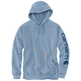 Carhartt Herren Logo Sleeve Graphic Kapuzenpullover hellblau mit Kapuze, Vordertasche, elastische Bündchen