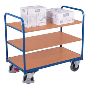 Etagenwagen Transportwagen VARIOFIT  Etagenwagen mit 3 Böden, pulverbeschichtet enzianblau,