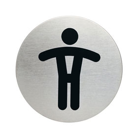 Piktogramm aus gebürstetem Edelstahl rund Toilettenschild mit Symbol WC Herren