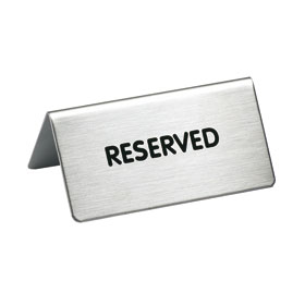 Tischaufsteller aus gebürstetem Edelstahl mit Aufschrift: RESERVED