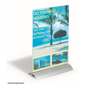 Durable Tischaufsteller Presenter A4 hochwertige Optik, Acrylglasscheibe mit Aluminiumstandfuß