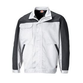 Dickies Workwear Everyday Bundjacke weiß - grau Arbeitsjacke mit verstellbaren Ärmelbündchen und verdecktem Reißverschluss
