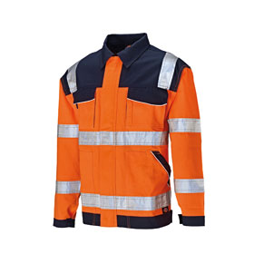 Dickies Workwear Warnschutz Hi - Vis Bundjacke orange / blau zweifarbige Arbeitsjacke mit Reflexstreifen