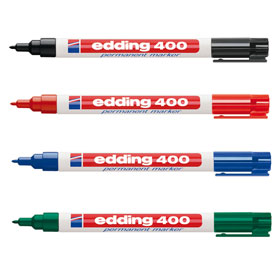 Edding 400 permanent marker mit Rundspitze, Etui a 4 Stck, permanente und wasserfeste Tinte, 