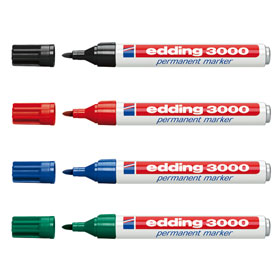 Edding 3000 permanent marker mit Rundspitze, Etui a 4 Stck, permanente und wasserfeste Tinte, 