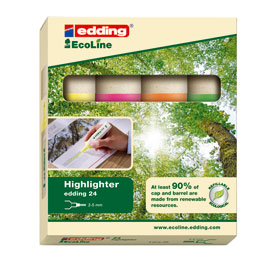 Edding 24 EcoLine Textmarker, Kartonageset a 4 Stück, leuchtkräftiges markieren und hervorheben, Tinte auf Wasserbasis,