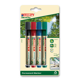 Edding 21 EcoLine Permanent Marker, Kartonageset a 4 Stück, mit Rundspitze, permanente und wasserfeste Tinte,
