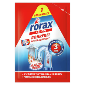 Rorax Rohrfrei Power - Granulat (One shot) beseitigt Rohverstopfungen wie Haare und Fett