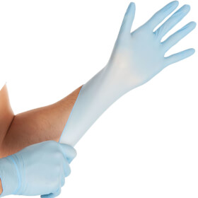 Franz Mensch Hygostar Einweghandschuhe Safe Super Stretch blau extrem elastischer Einmalhandhschuh aus Nitril