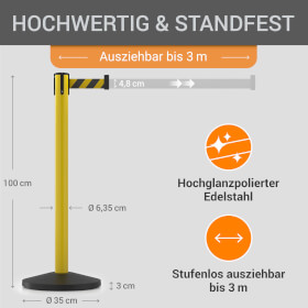 Gurtpfosten hochwertiger Metallpfosten gelb, Gurt gelb/schwarz