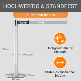 Sparset 4x Gurtpfosten Edelstahl hochglanz poliert hochwertiger Metallpfosten, Gurt in verschiedenen Farben