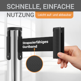 Sparset 4x Gurtpfosten Edelstahl hochglanz poliert hochwertiger Metallpfosten, Gurt in verschiedenen Farben