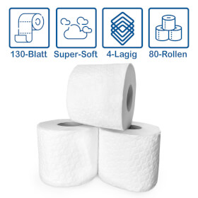 Betriebsausstattung24 Toilettenpapier plastikfrei 4-lagig, 80 Rollen à 130 Blatt