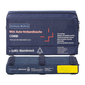 Erste - Hilfe - Verbandkasten Mini Auto - Verbandtasche COMBI 3 in 1 (Verbandtsche, Warndreieck, Warnweste), 