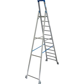 Leitern Stufen - StehLeitern Krause Stufen-StehLeiter, fahrbar (Alu), Arbeitshöhe 4,8 m,