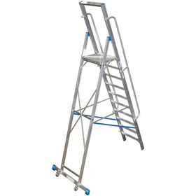 Stufen-Stehleiter mit großer Alu-Plattform, 10-stufig, Arbeitshöhe: ca. 4,35 m, Standhöhe: ca. 2,35 m,