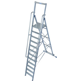Stufen - Stehleiter mit groer Alu - Plattform, 12 - stufig, Arbeitshhe:  ca. 4, 80 m,  Standhhe:  ca. 2, 80 m, 