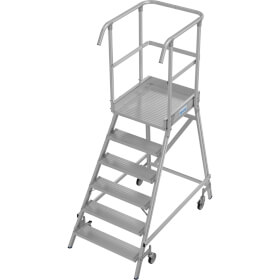 Fahrbare Podestleiter 6 Stufen Leiter Treppen mit Rollen Stahl Stufenleiter 