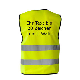 Warnschutzwesten Warnbekleidung gelb inklusive Druck am Rcken in schwarz, max. 20 Zeichen