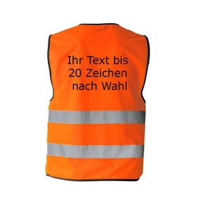 Warnschutzwesten Warnbekleidung gelb inklusive Druck am Rücken in schwarz, max. 20 Zeichen