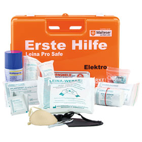 Erste Hilfe-Koffer SAN Pro Safe Elektro orange mit Füllung nach DIN 13157 plus branchenspezifischer Zusatzausstattung