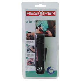 RESQPEN Safety Pen als Alternative zum Rettungshammer für das Zertrümmern von Autoscheiben im Notfall mit Gurtschneider
