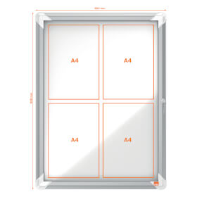 Nobo Schaukasten Premium Plus 4x DIN A4 für den Innenbereich, mit magnetischer Metalloberfläche