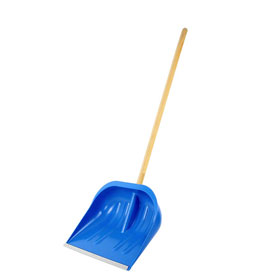 Schneeschaufel blau groe Schaufel, schtzende Alu - Kante, mit massivem Holzstiel