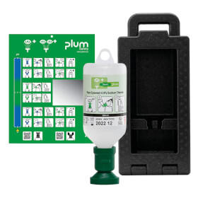 Plum iBox 1 Wandbox gefllt mit einer Flasche Augenspllsung Inkl. Wandhalterung und separater Piktogrammtafel
