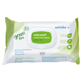 Schülke mikrozid universal wipes green line nachhaltige Desinfektionstücher mit materialschonender Reinigungsleistung