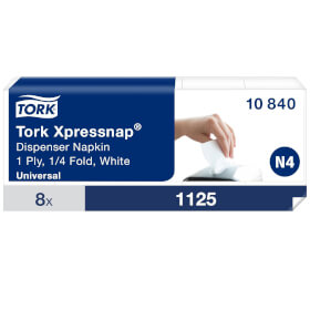 Tork 10840 Xpressnap Weie Spenderserviette Universal 1 - lagig fr Spendersystem N4, 1 / 4 Falzung