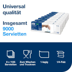 Tork 10840 Xpressnap Weie Spenderserviette Universal 1-lagig fr Spendersystem N4, 1/4 Falzung