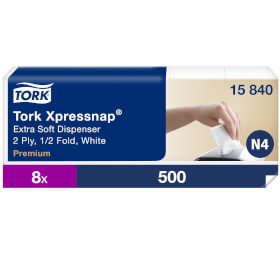 Tork 15840 Xpressnap Extra Soft Weie Spenderserviette Premium 2 - lagig fr Spendersystem N4, 1 / 4 Falzung